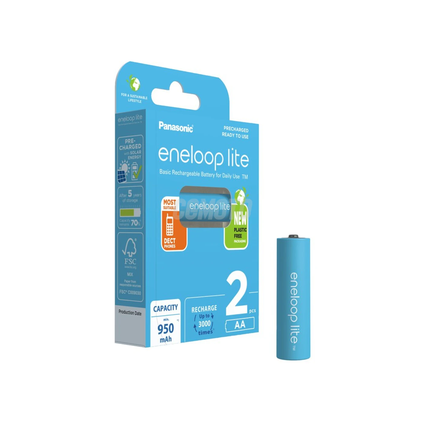 2 piles rechargeables NIMH AA 1,2 V Lite 950mAh