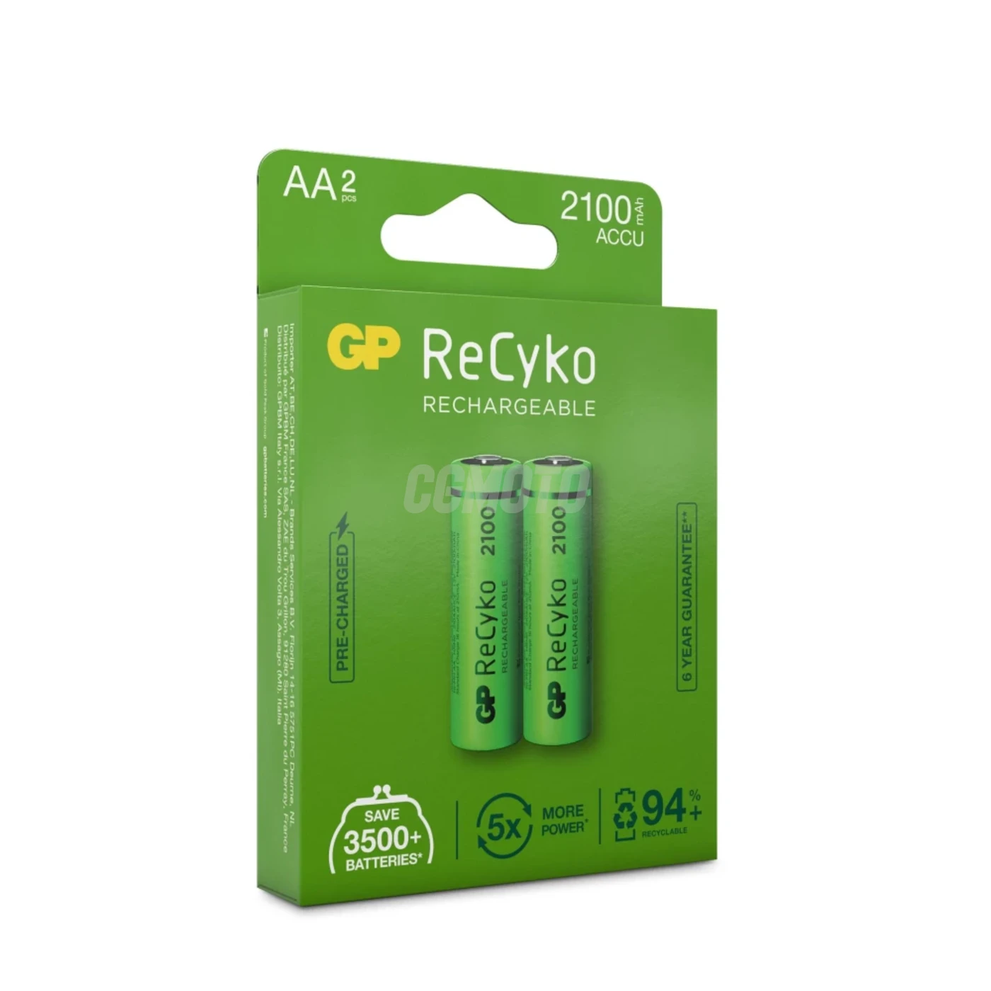 2 piles rechargeables NIMH AA 1,2 V Recyko 2100 mAh