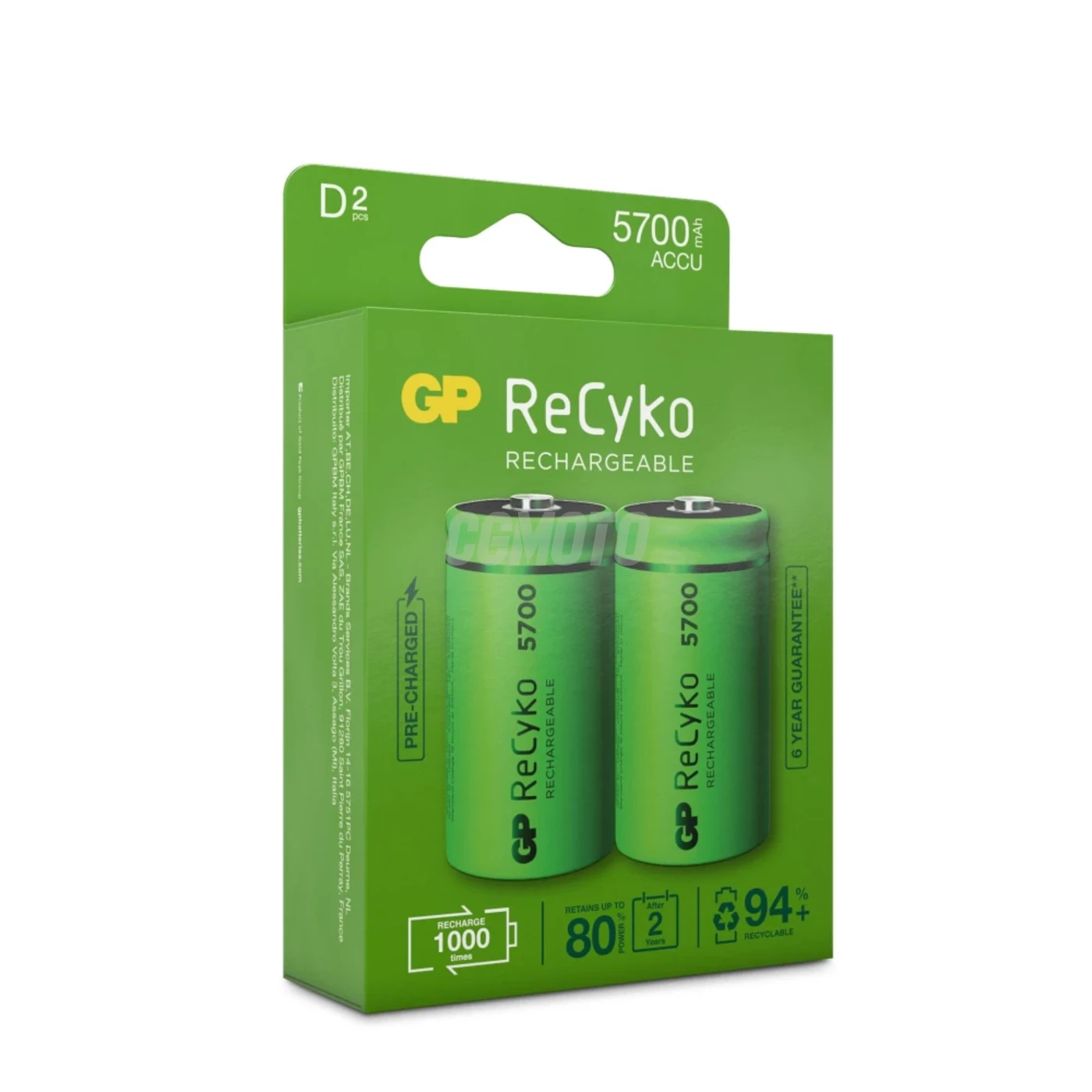 2 piles rechargeables NIMH D 1,2 V Recyko 5700 mAh