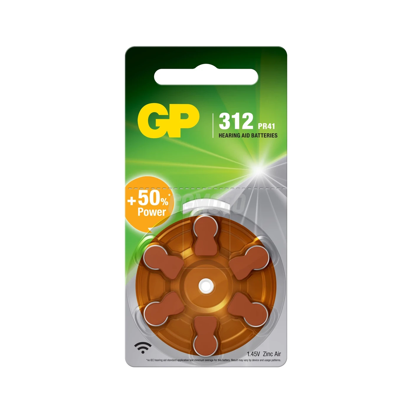 6 piles auditives zinc air A312 1,45 V 