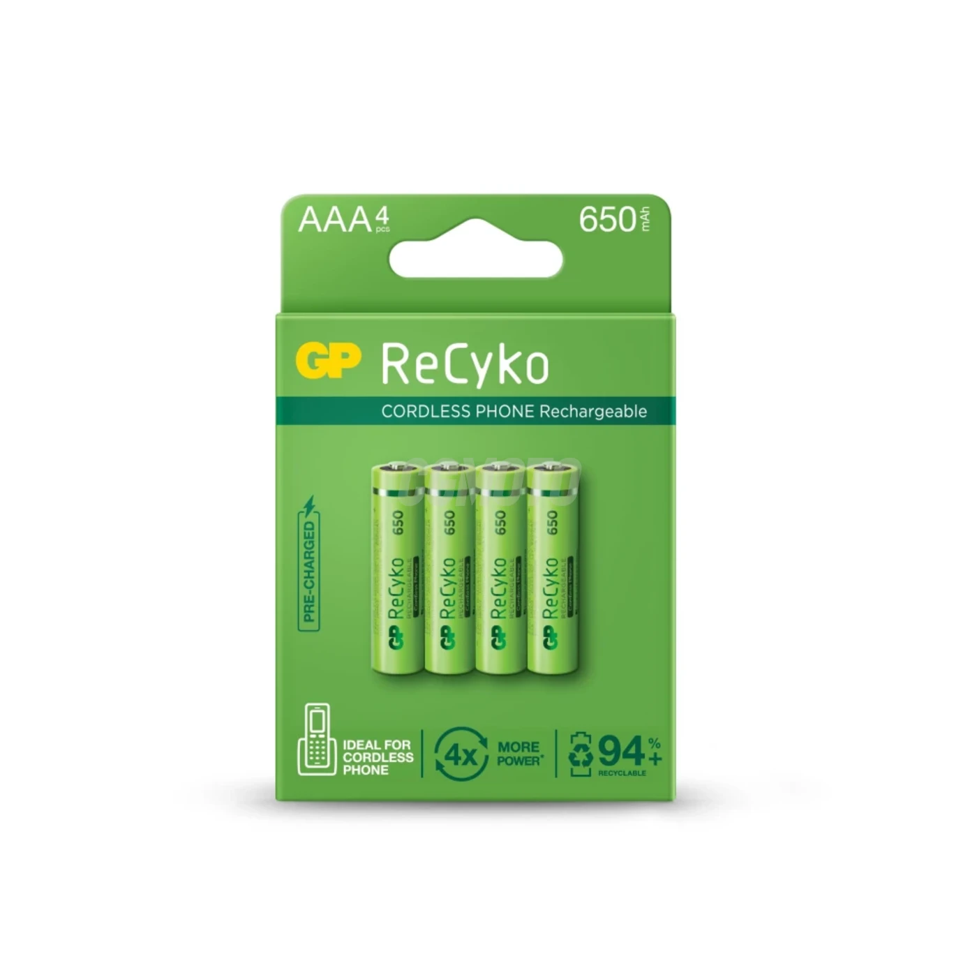 Blister de 4 piles rechargeable Recyko+ AAA 650mAh Dect Phone Power